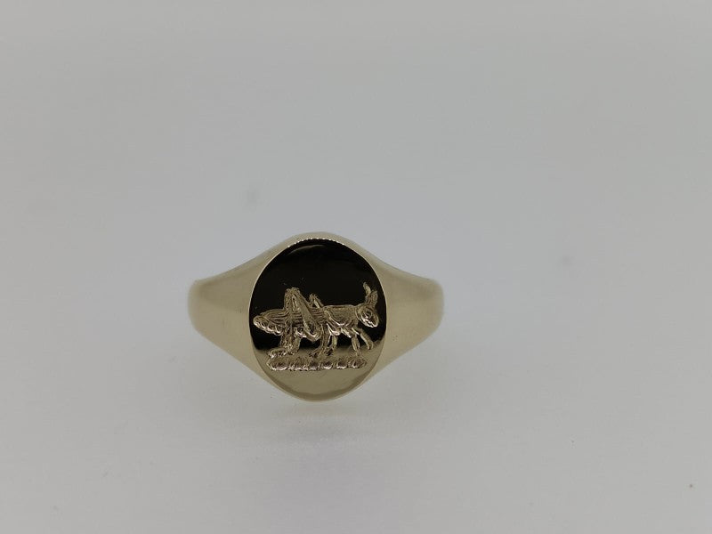 Hand engraved gold signet ring