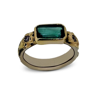 18ct White & Yellow Gold Emerald and Diamond Ring – Zambian Emerald with Floral Design