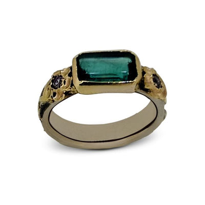 18ct White & Yellow Gold Emerald and Diamond Ring – Zambian Emerald with Floral Design