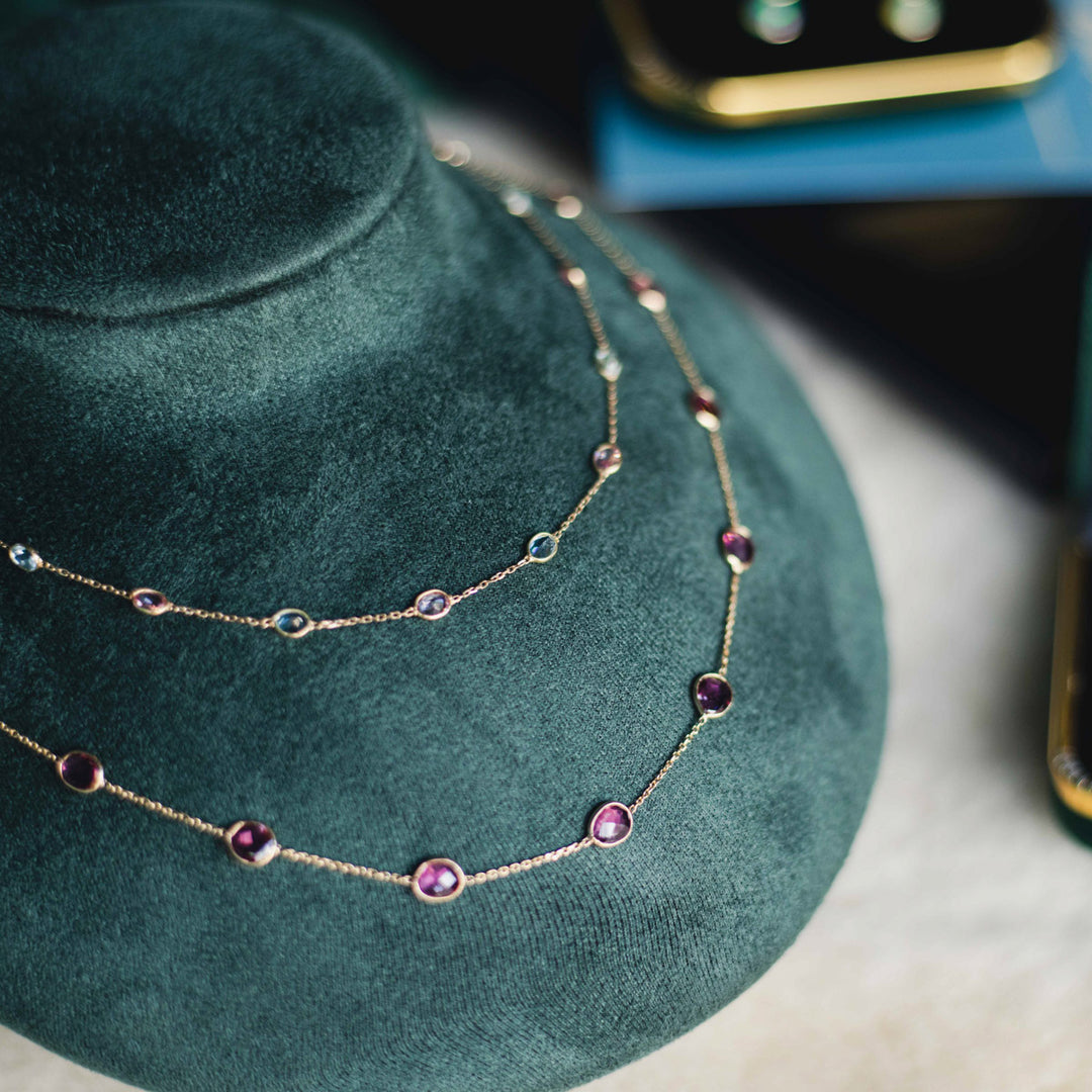 18ct Gold Aquamarine & Kunzite Necklace