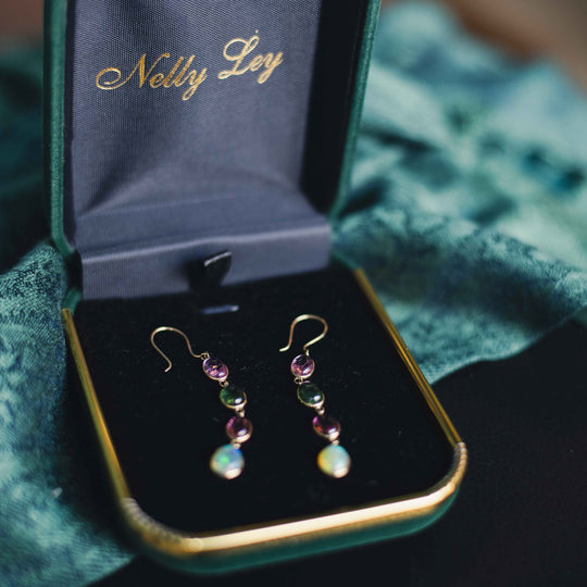 18ct Gold Tourmaline & Opal Earrings