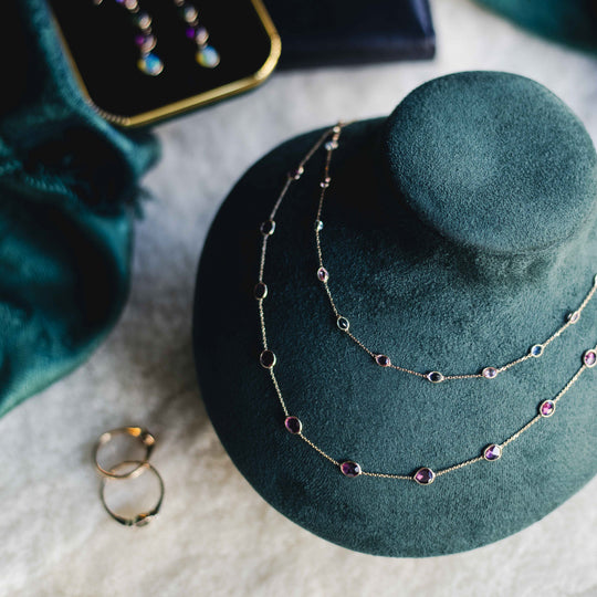 18ct Gold Aquamarine & Kunzite Necklace