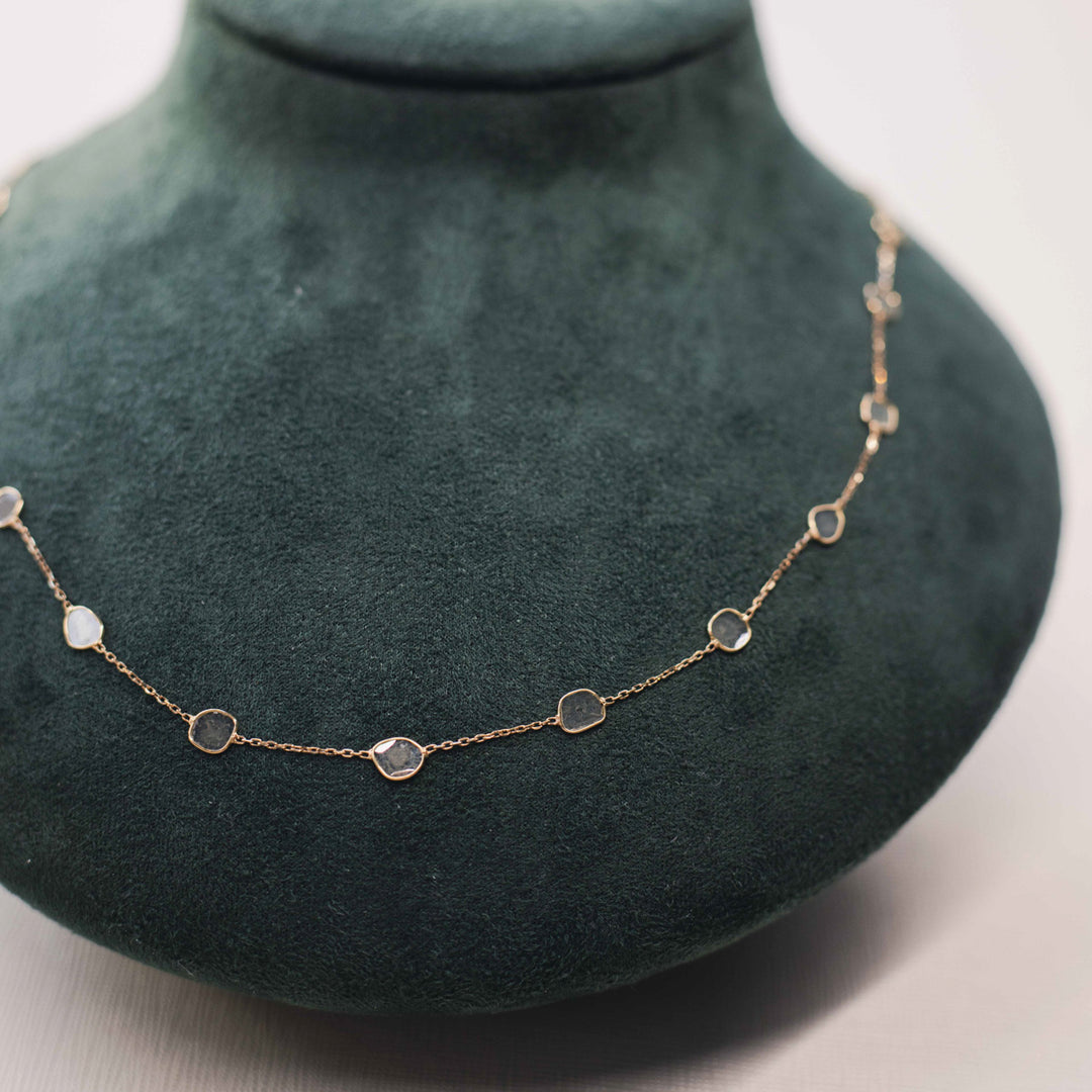 18ct Gold Sliced Diamond Necklace (16 inch)