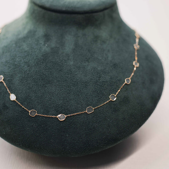 18ct Gold Sliced Diamond Necklace (16 inch)