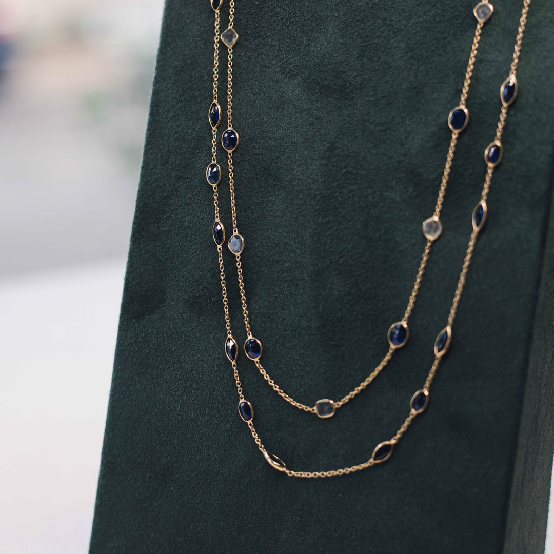 18ct Gold Sapphire & Sliced Diamond Necklace