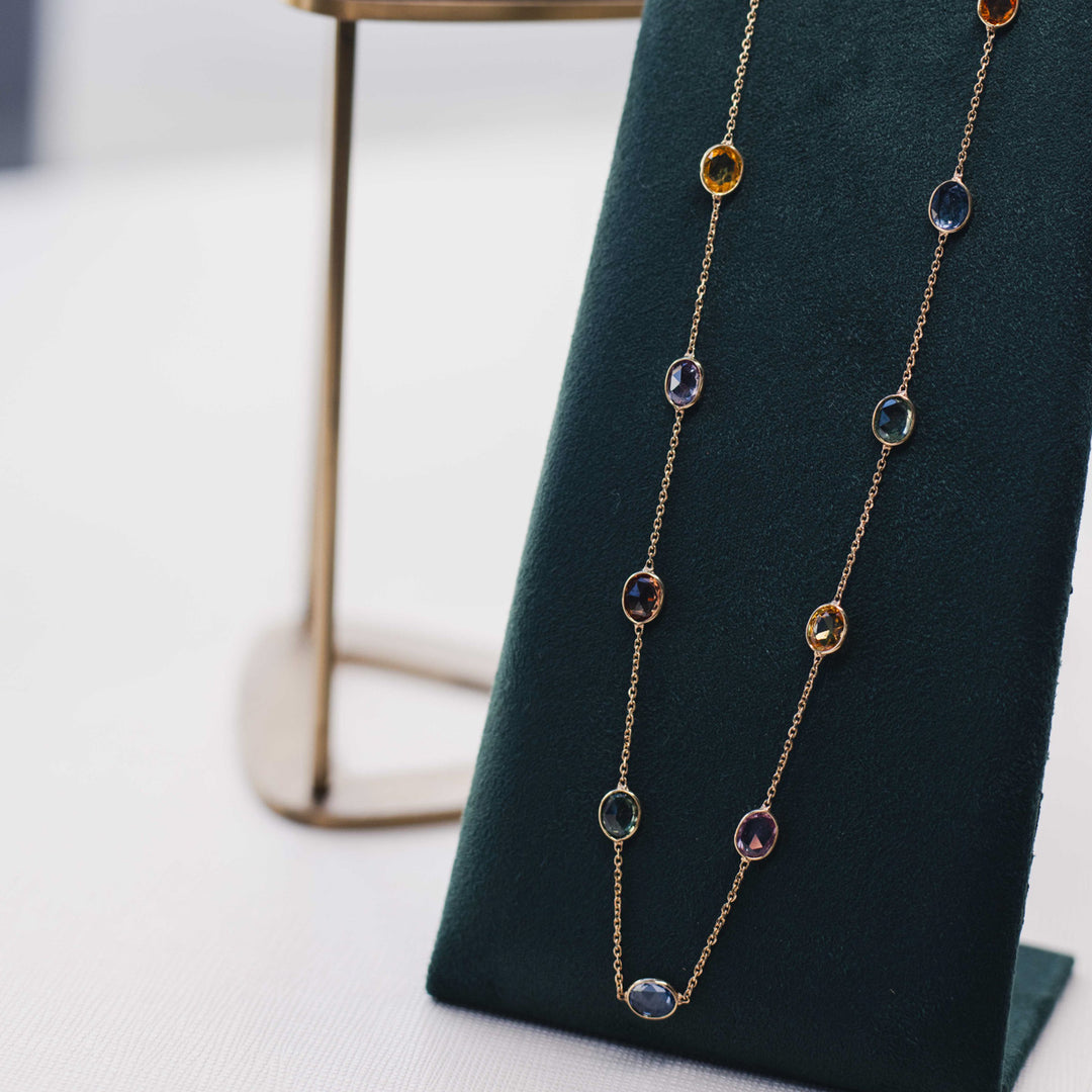 18ct Gold Multi-Coloured Sapphire Necklace