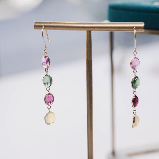 18ct Gold Tourmaline & Opal Earrings