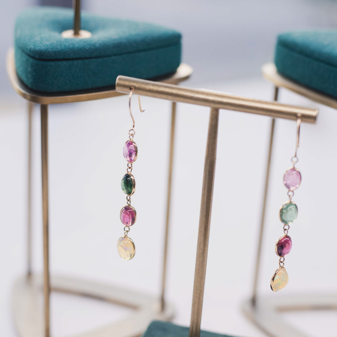 18ct Gold Tourmaline & Opal Earrings