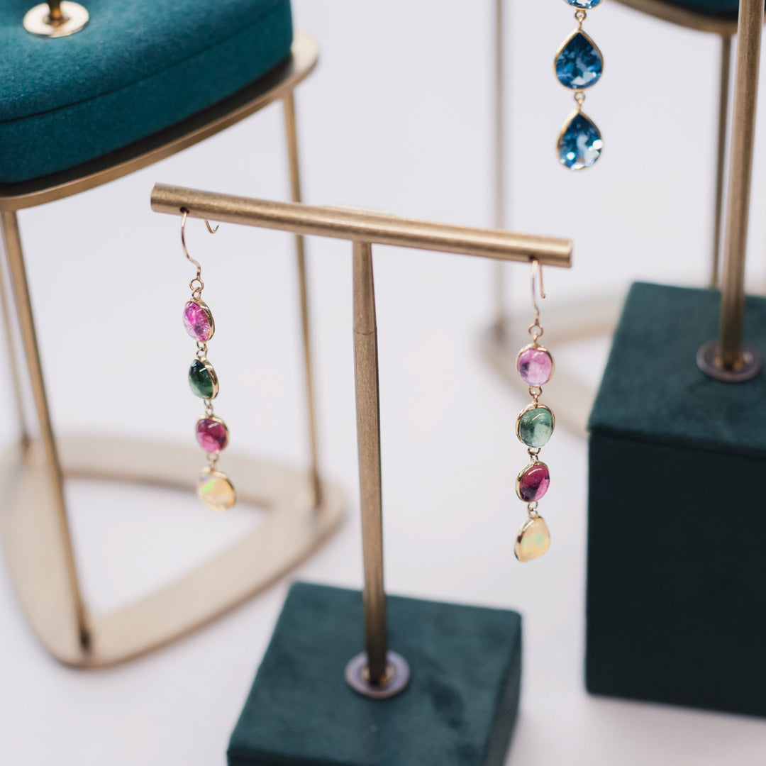 18ct Gold Tourmaline & Opal Earrings