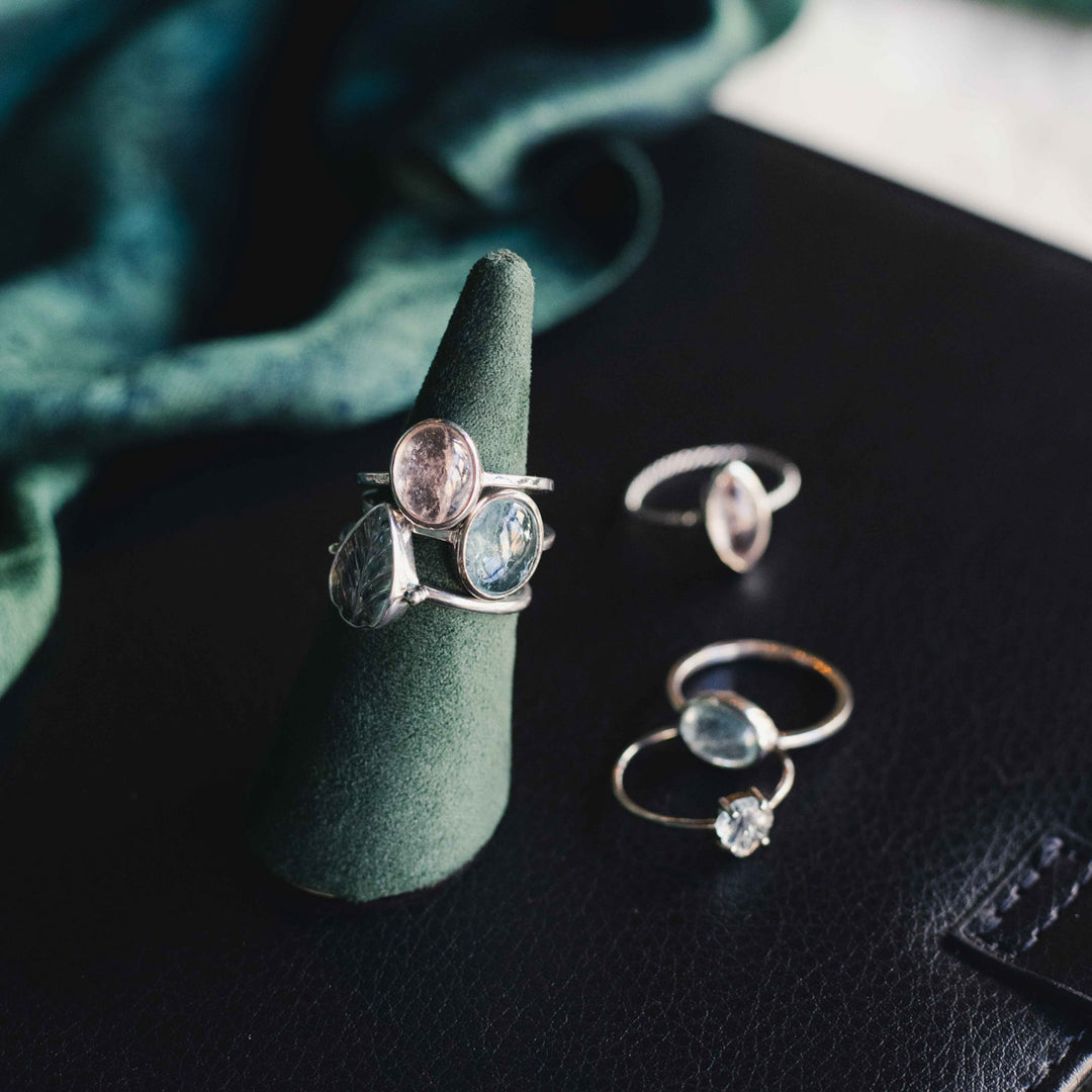 Sterling Silver Hand-Carved Aquamarine Ring