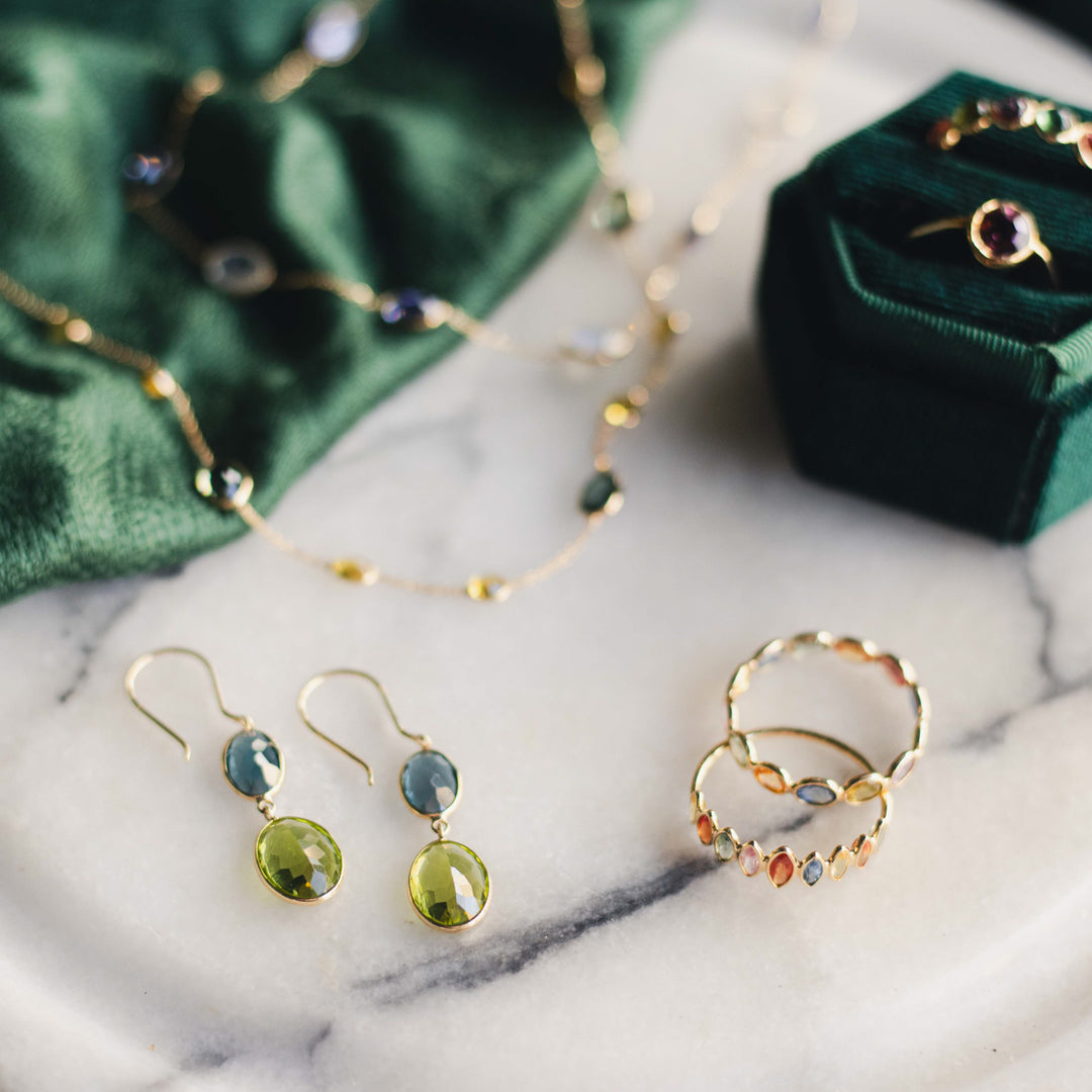 18ct Gold London Blue Topaz & Peridot Earrings