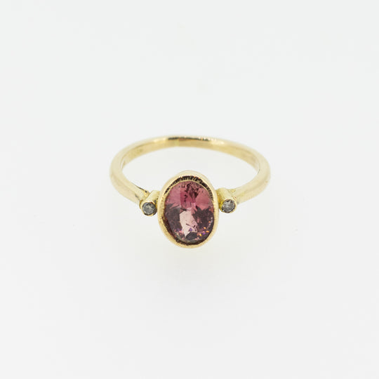 14ct Pink Tourmaline Ring with Diamonds