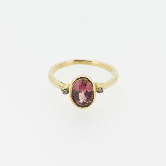 14ct Pink Tourmaline Ring with Diamonds