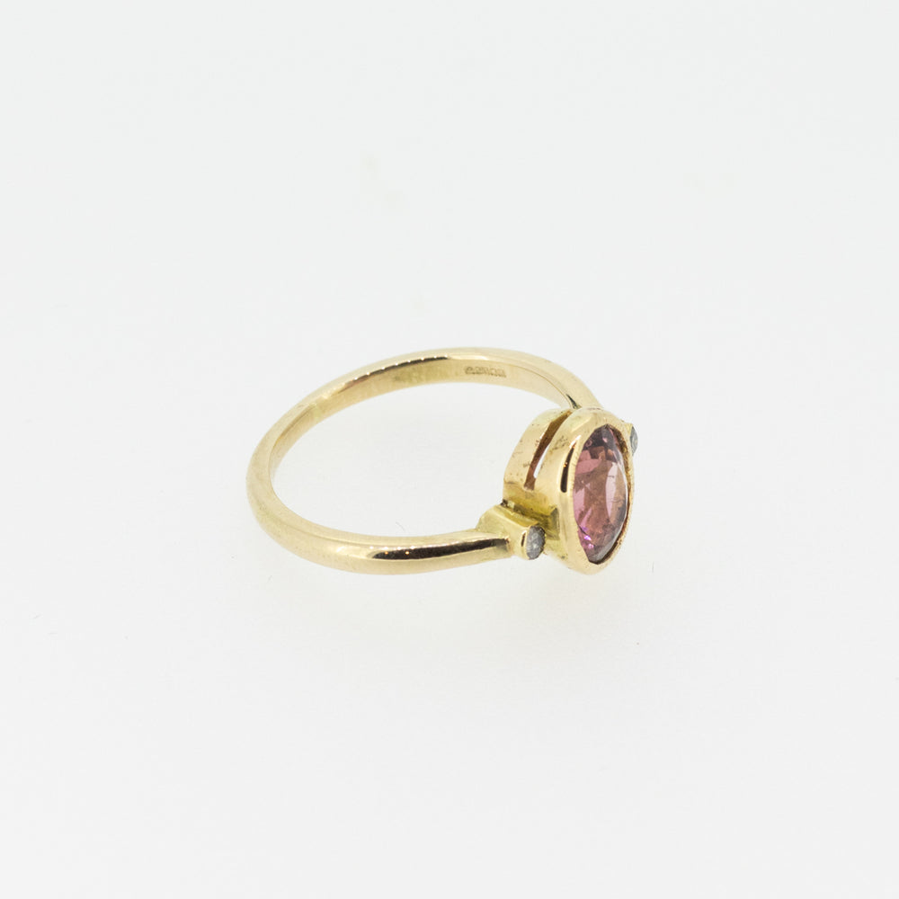 14ct Pink Tourmaline Ring with Diamonds
