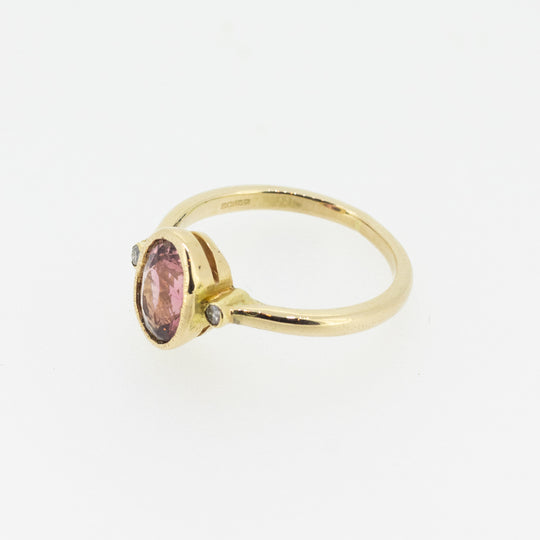 14ct Pink Tourmaline Ring with Diamonds