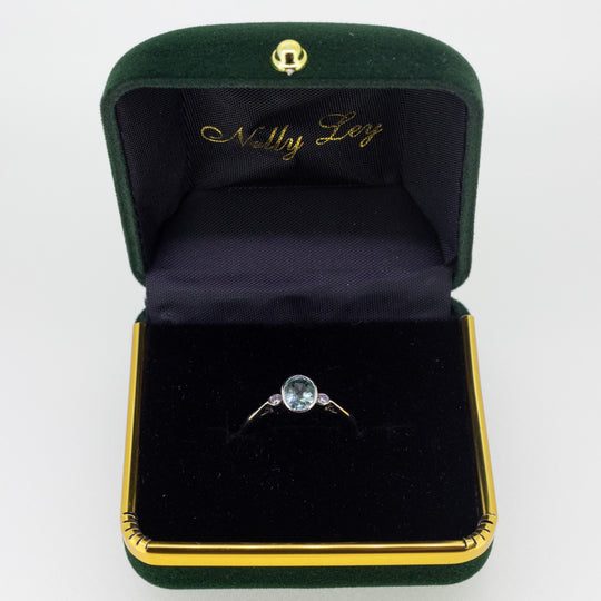 9ct White Gold Ring with Turquoise Tourmaline & Diamonds