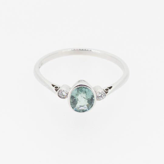 9ct White Gold Ring with Turquoise Tourmaline & Diamonds