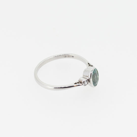 9ct White Gold Ring with Turquoise Tourmaline & Diamonds