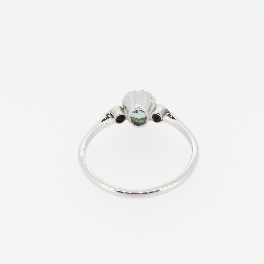 9ct White Gold Ring with Turquoise Tourmaline & Diamonds
