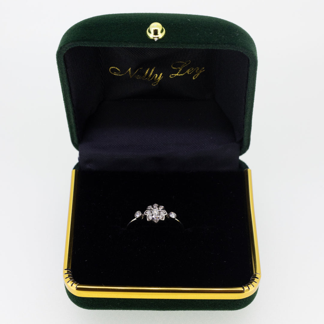 9ct White Gold Flower Ring with Diamonds