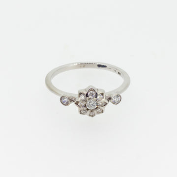 9ct White Gold Flower Ring with Diamonds