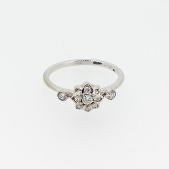 9ct White Gold Flower Ring with Diamonds