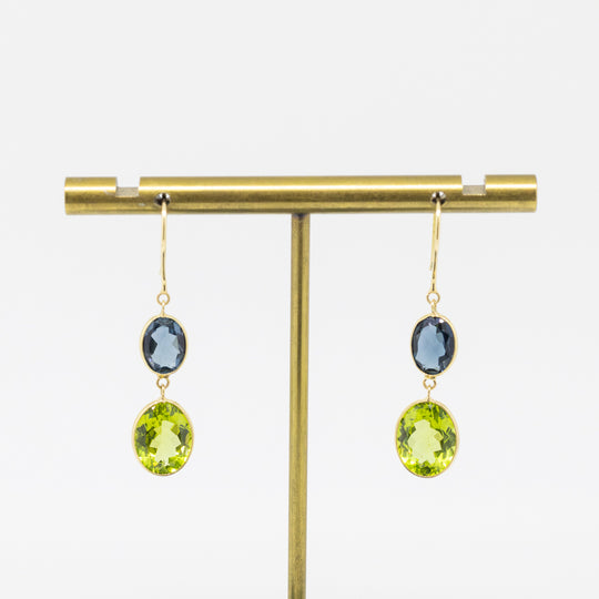 18ct Gold London Blue Topaz & Peridot Earrings