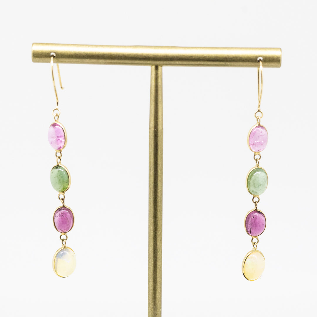 18ct Gold Tourmaline & Opal Earrings