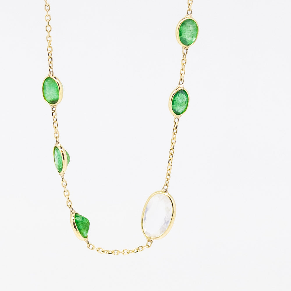 18ct Gold Emerald & Moonstone Necklace