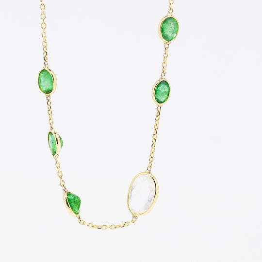 18ct Gold Emerald & Moonstone Necklace