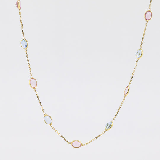 18ct Gold Aquamarine & Kunzite Necklace