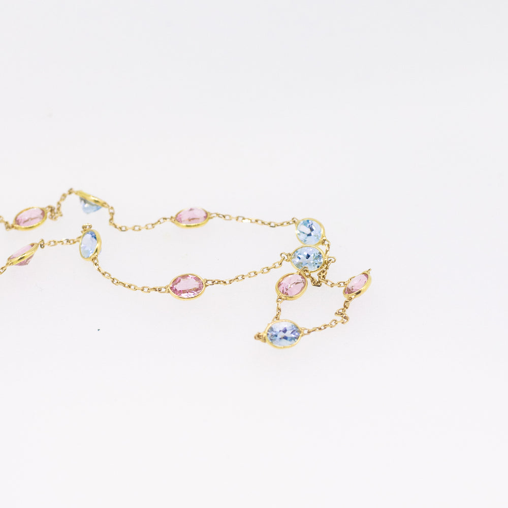 18ct Gold Aquamarine & Kunzite Necklace