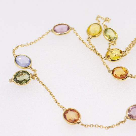 18ct Gold Multi-Coloured Sapphire Necklace