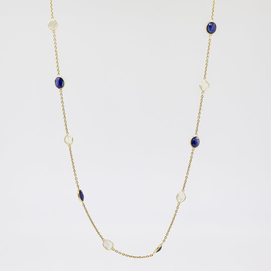18ct Gold Sapphire & Sliced Diamond Necklace