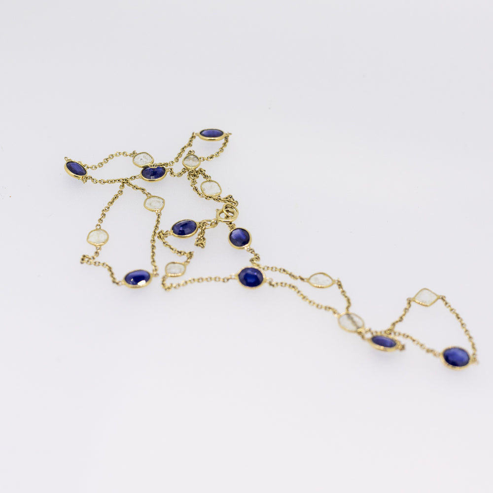 18ct Gold Sapphire & Sliced Diamond Necklace