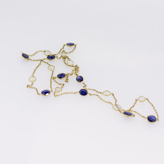18ct Gold Sapphire & Sliced Diamond Necklace