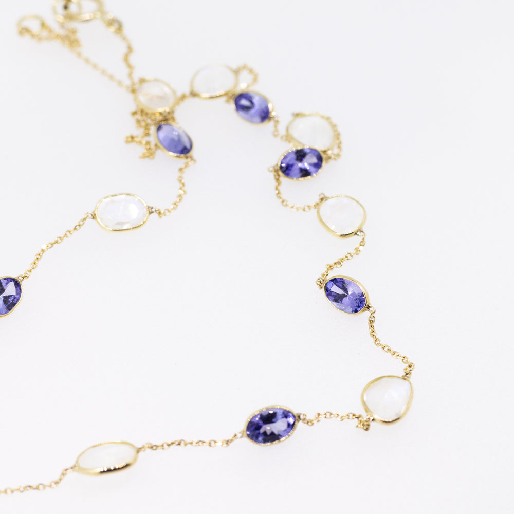 18ct Yellow Gold Tanzanite & Moonstone Necklace