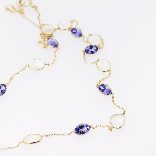 18ct Yellow Gold Tanzanite & Moonstone Necklace