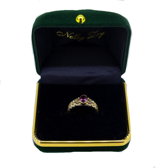 Pink Tourmaline & Diamond Silver Ring with 18ct Gold Ornaments