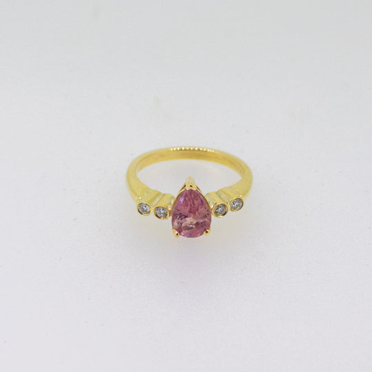9ct Gold Padparadscha Sapphire & Diamond Pink Ring