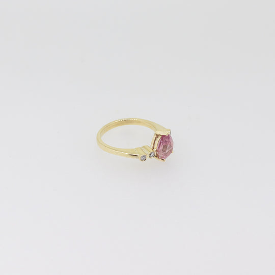 9ct Gold Padparadscha Sapphire & Diamond Pink Ring