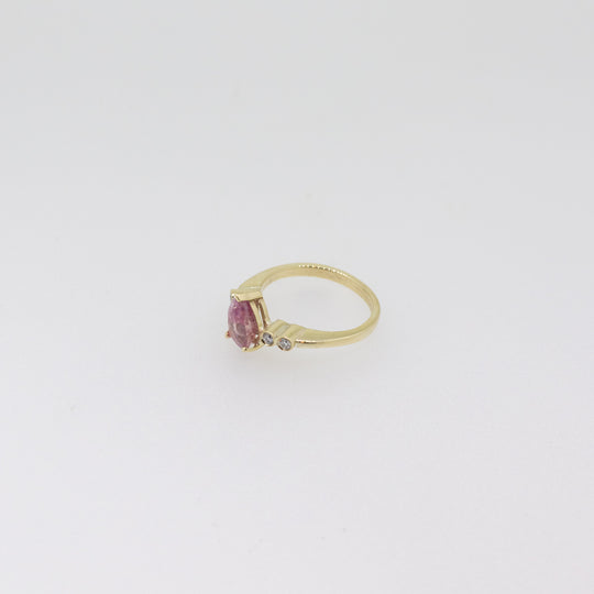 9ct Gold Padparadscha Sapphire & Diamond Pink Ring