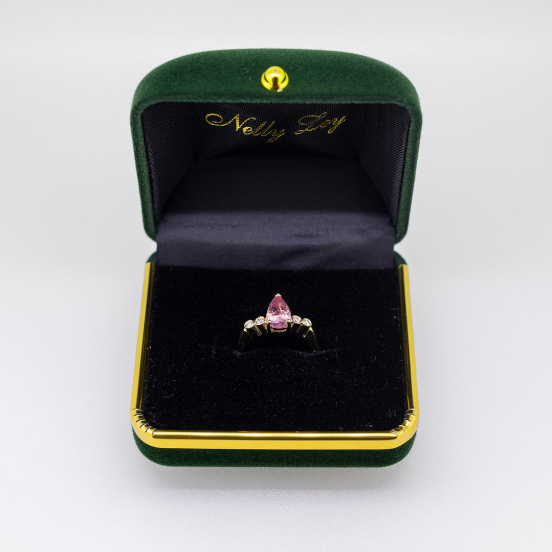 9ct Gold Padparadscha Sapphire & Diamond Pink Ring