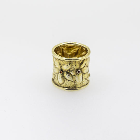 Silver Gold-Plated Garnet Flower Ring