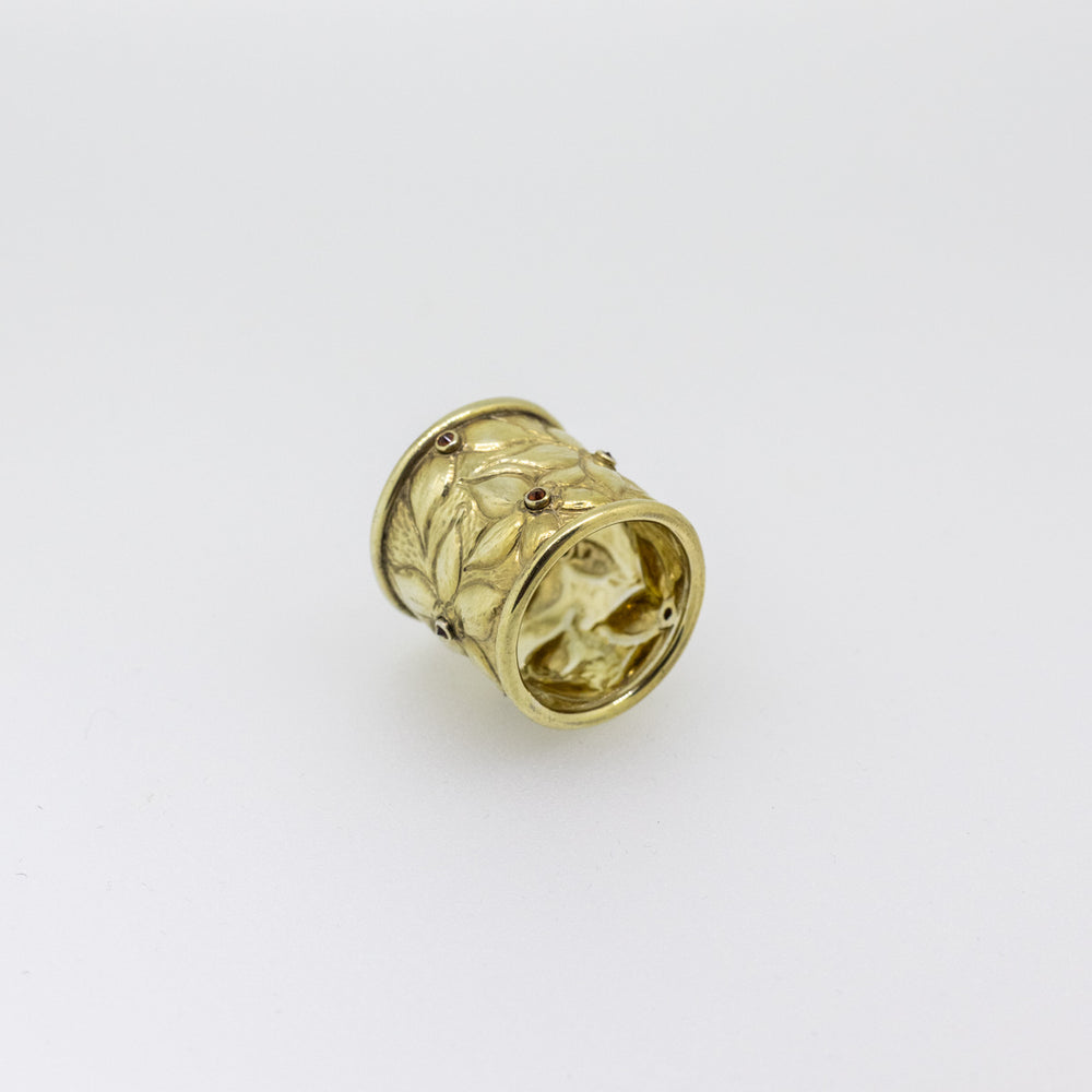 Silver Gold-Plated Garnet Flower Ring