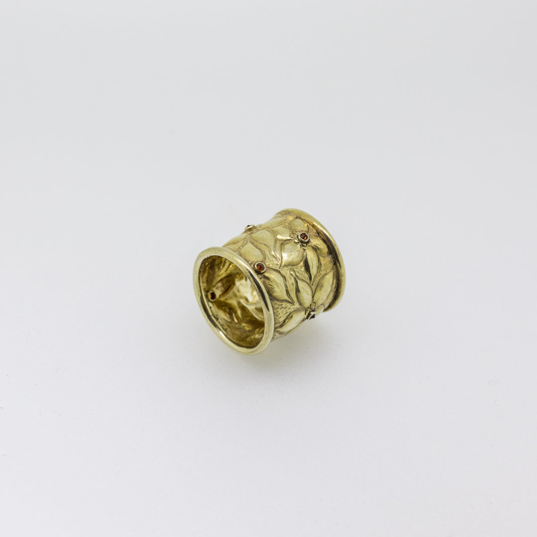 Silver Gold-Plated Garnet Flower Ring