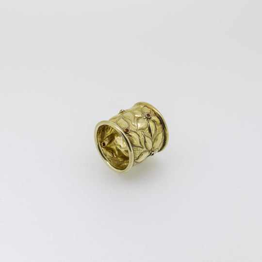 Silver Gold-Plated Garnet Flower Ring