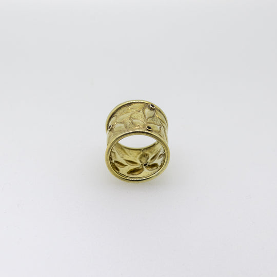 Silver Gold-Plated Garnet Flower Ring