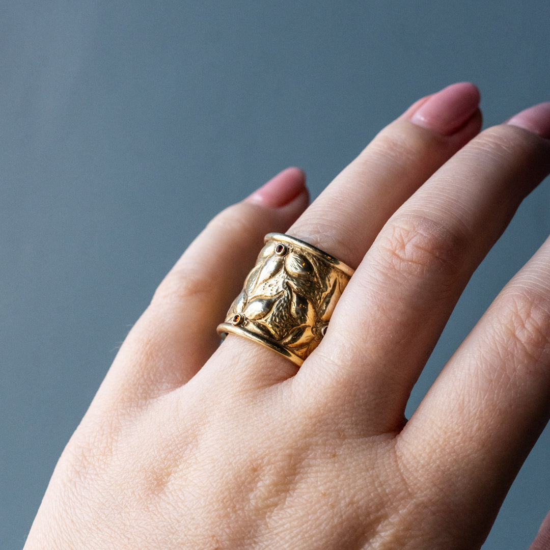 Silver Gold-Plated Garnet Flower Ring