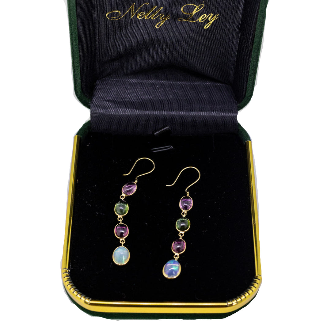 18ct Gold Tourmaline & Opal Earrings